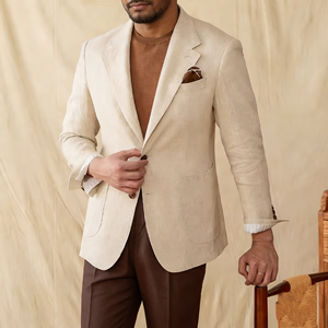 Giacca da Completo Slim Fit per <span class=keywords><strong>Uomo</strong></span> in 100% <span class=keywords><strong>Lino</strong></span> di Alta Qualità, Semi-Foderata con Logo Personalizzato, <span class=keywords><strong>Abito</strong></span> Casual per <span class=keywords><strong>Uomo</strong></span> - Product Image 5