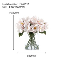 Fleur artificielle de haute qualité au toucher réel, faite à la main, douce, de couleur jaune, avec vase en verre, décoration de table pour mariage, fête à domicile, plante