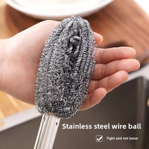Éponge à récurer en acier inoxydable à long manche avec poignée en plastique, nettoyeur à boule <span class=keywords><strong>métallique</strong></span> écologique pour casseroles, poêles et nettoyage quotidien de la cuisine - Product Image 3