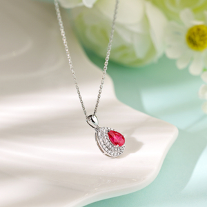 Colgantes de Lujo Hechos a Mano en Oro Sólido de 18K con Diamantes Naturales, Regalo Cristiano para Niños, Colgante Clásico con Rubí en Forma de Pera Personalizado - Product Image 5