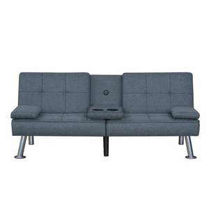 Modern Gray Fabric Convertible Futon <b>Sofa</b> <b>Bed</b> Set with USB Ports Drop-Down Cupholders Apartment & Hotel Living Room Furniture - Product Image 5