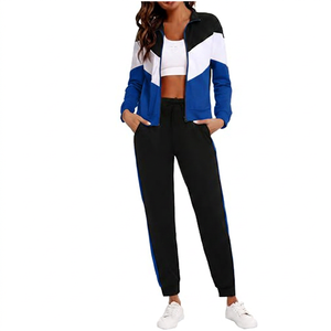 Conjunto Deportivo de 2 Piezas para Mujer, Bloques de Color, Manga Larga, Tejido de Punto, 100% Poliéster/Algodón, Pantalones Deportivos con Cordón y Franja Lateral - Product Image 5