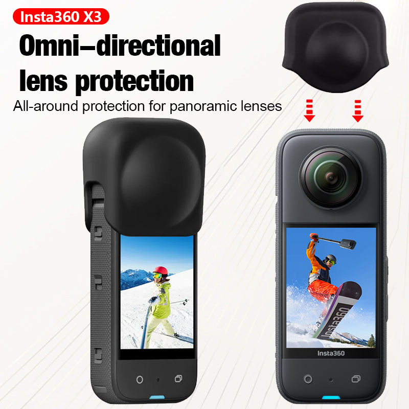 Black Durable Len Cap for Insta360 X3 Soft Silicone Protective Case Cover Protector for Insta 360X3 Action Camera Accessory
