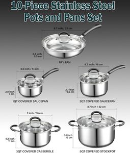 Nouvel <span class=keywords><strong>ensemble</strong></span> de cuisson au gaz moderne haut de gamme pour la maison, batterie de cuisine antiadhésive en acier inoxydable avec couvercles en verre, ustensiles de cuisine personnalisables avec logo, 10 pièces MOQ - Product Image 5