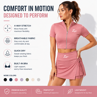 Ensemble deux pièces pour femmes, vêtements de sport ajustés avec logo personnalisé, fermeture éclair colorée, veste et mini-jupes de tennis, ensemble de survêtement