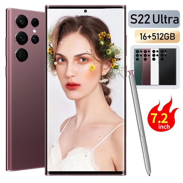 New Big Screen 5G Android12 Unlocked HD SmartPhone7.3 Inch 16GB+512GB Mobile Phones S22 ULTRA Pro Big Battery Game Phone