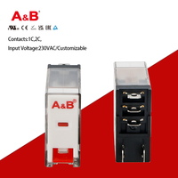 Relais électromagnétique miniature scellé A&B ABFT1CO730LT 12A 230V sur rail DIN 1NC avec bobine de relais de puissance, LED et interrupteur de test