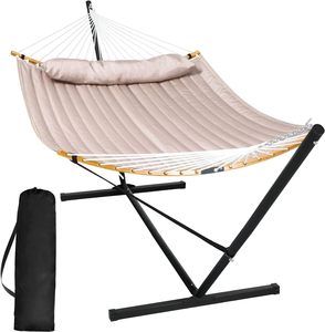 <span class=keywords><strong>Hamaca</strong></span> Doble Portátil con Soporte, para 2 Personas, Bebés y Niños, con Barra Separadora Curva y Cuerdas de Equilibrio Incluidas, Color <span class=keywords><strong>Gris</strong></span> Oscuro - Product Image 2