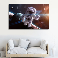 Impression d'art encadrée sur le thème de l'espace, dessin animé, aquarelle, peinture murale de planète, peinture sur toile à thème cosmique, vaisseau spatial, astronaute, enfants