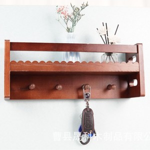 Wooden Wall-Mounted Storage Rack With <b>Hooks</b> For Coats Hats Keys Home Living Room Organizer Retro Style - Product Image 4