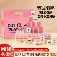 Jeu de tuiles de Mahjong chinois 144 pièces, personnalisé, en mélamine, mini, de voyage, résistant à l'eau, durable, luxe, bleu nacré, rose, rouge, divertissement