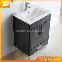 Meuble-lavabo commercial moderne sur pied de 24 pouces en acier inoxydable brut pour salle de bain