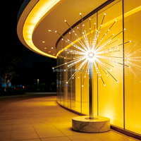 Lumière Paysagère Effet Feu d'Artifice en Acier Inoxydable avec Base en Marbre LED, Décoration Artistique Contemporaine Intérieur-Extérieur, IP65, Télécommande