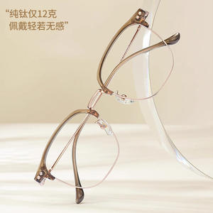 Monture de lunettes en titane pur 8151, demi-cerclée, anti-lumière bleue, style haut de gamme pour femmes, pour la myopie - Product Image 1