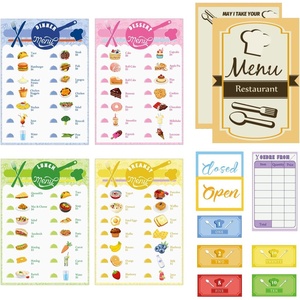 Ensemble <span class=keywords><strong>de</strong></span> menus <span class=keywords><strong>de</strong></span> restaurant pour jeu d'imitation, comprenant des carnets <span class=keywords><strong>de</strong></span> commandes <span class=keywords><strong>de</strong></span> cuisine et <span class=keywords><strong>de</strong></span> restaurant avec billets <span class=keywords><strong>de</strong></span> jeu et une pancarte ouverture/fermeture, pour garçons et filles, pour jeu <span class=keywords><strong>de</strong></span> rôle - Product Image 1