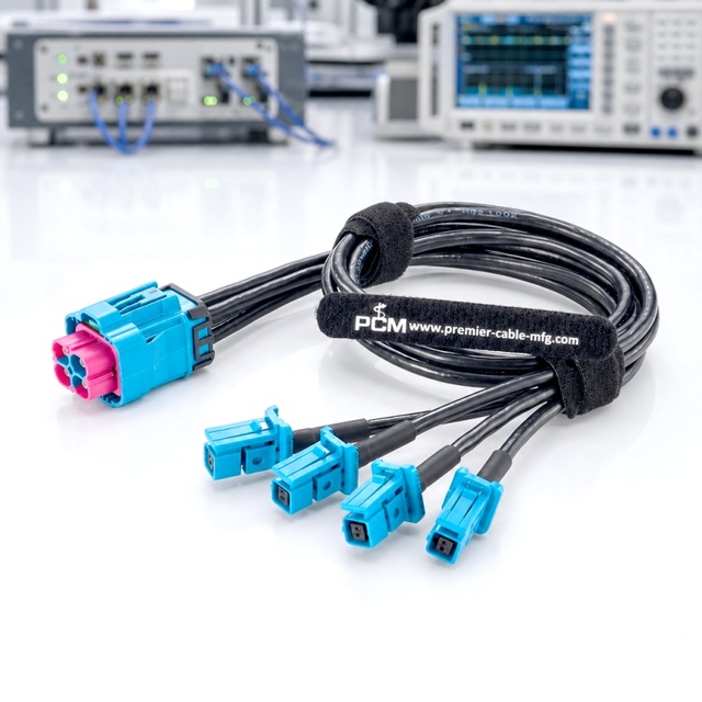 IP67 Waterproof 4 in 1 H-MTD to 4x MATEnet Automotive Cable Rosenburger E6K14D-1CAZ5-Z to TE 2302454-9 for ADAS Cameras ECU