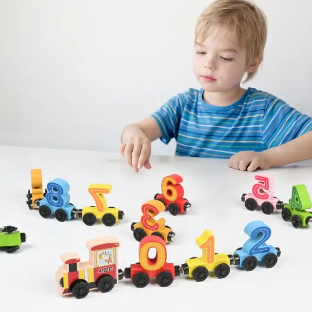 1-3 years old kindergarten baby early education enlightenment wooden magnetic 12 sections connected digital train toys