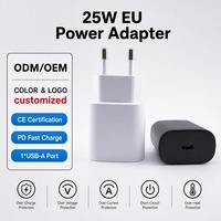 Cargador de Pared con Certificación CE de 25W PD, Carga Súper Rápida, Enchufe Europeo, Adaptador de Corriente Tipo C Individual para Teléfonos Móviles Inteligentes y Tabletas