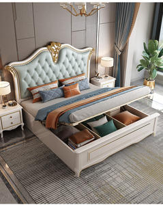 Lit double de luxe de conception européenne, taille king ou queen, cadre de lit en bois doux avec sac souple, lit classique doux pour chambre à coucher européenne - Product Image 3