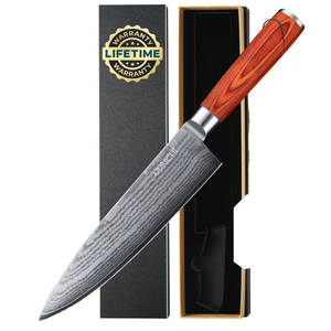 Cuchillo de Chef Forjado de Acero al Carbono Ultra Afilado de 8 Pulgadas con Mango de Madera Roja, Diseño Ambidiestro - Product Image 3