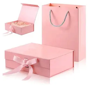 Großhandel Luxus starre rosa Papier benutzer definierte Logo drucken magnetische Geschenk verpackung Box mit Band Schleife für Kleidung