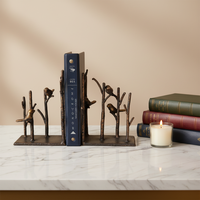Porte-livres décoratifs d'intérieur en fonte de métal lourd, résistants à la rouille et à l'eau, style Art Déco, motif oiseau sur branche, ensemble de deux supports de table