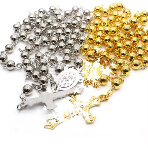 Collier chapelet en perles de cuivre dorées et argentées de 6 mm, bijoux religieux unisexe pour cérémonies et festivals, vente en gros - Product Image 1