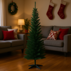 Árbol de Navidad Artificial Delgado de PVC de 6 pies, Verde, Tipo Lápiz, Articulado, Sin Luces, Decoración Navideña para Interiores - Product Image 2