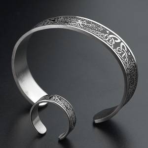 New Creative Style 316L Stainless Steel Men's Cuff <b>Bracelet</b> and Ring Viking Celtic Knot Tree of Life <b>Bracelet</b> Retro Jewelry <b>Set</b> - Product Image 1