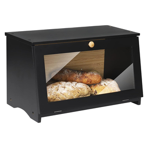 All'ingrosso banco da cucina porta cibo di bambù contenitore di pane scatola con porta in acrilico per il pane fatto in casa nero - Product Image 2
