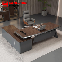 Table de direction moderne de luxe en cuir pour patron Mobilier de bureau de luxe de style moderne pour la maison ou l'école Bureau d'ordinateur en verre pour PDG