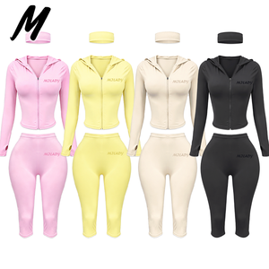 Ensemble de vêtements formels trois pièces pour femmes Milady, veste à capuche en nylon, débardeur style gilet avec trous pour les pouces, pantalon évasé, tenue de <span class=keywords><strong>fitness</strong></span> et de yoga - Product Image 6