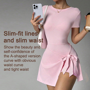 Gaun Yoga Tenis Wanita 2 in 1 Slim Fit Tanpa Punggung Anti Tembus Pandang untuk Olahraga Fitness Outdoor - Product Image 1
