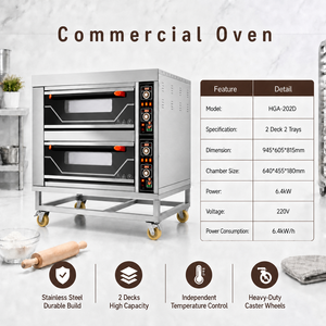 Horno Eléctrico Comercial HGA-202D, Equipo de Panadería Industrial de Acero Inoxidable, <span class=keywords><strong>Termostato</strong></span> Ajustable de 10-260°C - Product Image 2