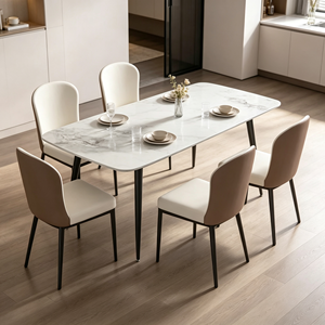 Ensemble de table à manger rectangulaire moderne en marbre avec 6 chaises en cuir PU, design minimaliste, meubles pour la maison - Product Image 5