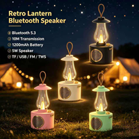 Lanterne de camping vintage avec haut-parleur 5W 1200mAh BT5.3, lampe rétro portable d'extérieur avec lumière LED colorée et autonomie de 3 à 5 heures