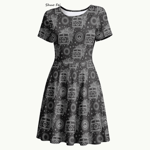 Vestido Retro <span class=keywords><strong>de</strong></span> <span class=keywords><strong>Mujer</strong></span> con Estampado <span class=keywords><strong>de</strong></span> Signo <span class=keywords><strong>de</strong></span> Paz, Estilo Hippie Vintage, Falda en Línea A, Manga Corta, en Tonos Grises - Product Image 2
