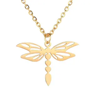 Minimalist narin kadın moda takı gümüş/altın renk basit stil paslanmaz çelik altın kaplama dragonfly kolye