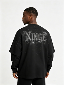 Men's Gothic Skull <b>Star</b> Graphic Oversized T-Shirt Vintage Layered Sleeve Streetwear men's cotton t-shirt - Product Image 2