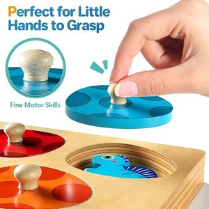 Puzzle di legno per i più piccoli <span class=keywords><strong>1</strong></span>-3, Montessori giocattoli per <span class=keywords><strong>1</strong></span> 2 anni ragazzo ragazza compleanno <span class=keywords><strong>regali</strong></span> di pasqua, dinosauro Match uova piolo Puzzle - Product Image 3