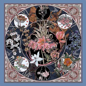 70x70cm Ornate Floral Medallion Print Polyester <b>Scarf</b> Vintage Botanical Satin <b>Square</b> <b>Scarves</b> for Women - Product Image 1