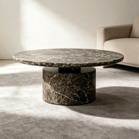 Table basse de salon de luxe en marbre marron, grande table ronde de café, ensemble de tables basses de luxe, plateau moderne unique sur piédestal