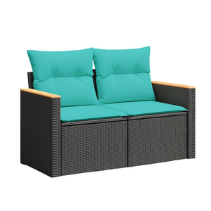 Canapé de patio en polyrotin noir 2 places avec coussins, canapé de jardin extérieur, design contemporain, résistant à l'eau et aux UV - Product Image 1