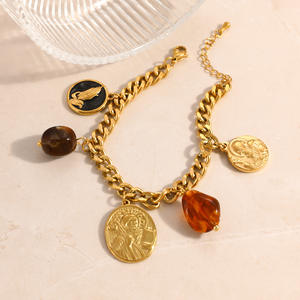 Stainless Steel <b>Bracelet</b> 18k Gold Plated Cross Pendant Retro Style Jewelry <b>Set</b> for Women - Product Image 4