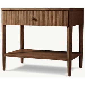 Commode en bois à 3 tiroirs cannelée, style Wabi Sabi, table de chevet de chambre à coucher française, coffre de rangement en chêne à texture de roseau vertical - Product Image 2