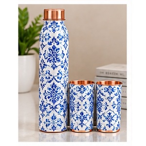 Juego de Botella de Agua de Cobre con Diseño de Loro Tropical, con 2 Tazas, de Metal, Ecológico, para Viaje - Product Image 4