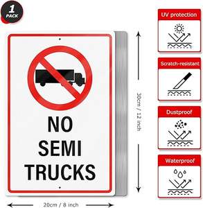 No Semi Trucks Sign Panneau étanche en aluminium Panneau d'avertissement d'arrêt en métal <span class=keywords><strong>Avis</strong></span> de route protégé contre les UV pour l'extérieur - Product Image 3