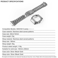 Kit de modification professionnel pour montres séries DW-5600, GW-M5610, G-5600 avec boîtier et bracelet en acier inoxydable gaufré et fermoir déployant