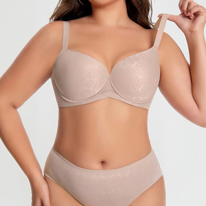 Ensemble soutien-gorge grande taille sans couture, lisse, push-up, à armatures, pour femme, usage quotidien, avec rembourrage standard, pour poitrines généreuses, couleur unie - Product Image 2