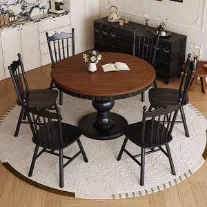 Tavolo da Pranzo Rotondo in Stile Americano con Base Intagliata in <span class=keywords><strong>Legno</strong></span> Massello, <span class=keywords><strong>Design</strong></span> Retrò Francese, Arredamento per Sala da Pranzo di Casa e Villa - Product Image 3